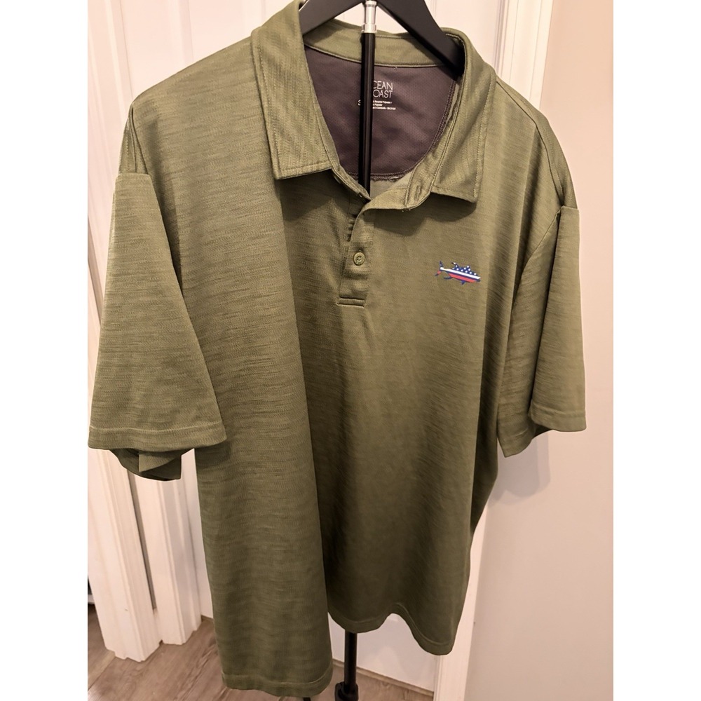 Ocean + Coast Men's 3X Olive Green Performance Polo Shirt Golf Fishing Outdoor
